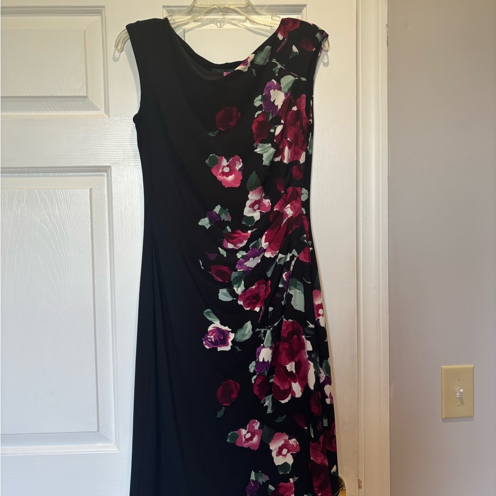 Ralph Lauren One Shoulder Black Dress with Floral Design